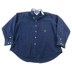 Tommy Hilfiger Flannel Shirt Mens XL Navy Cotton Long Sleeve Collar Button Down